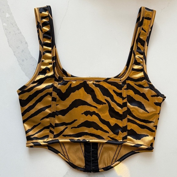 Motel Urban Outfitters Metallic Gold Tiger Stripe Bustier Tank Top XS - Picture 6 of 8